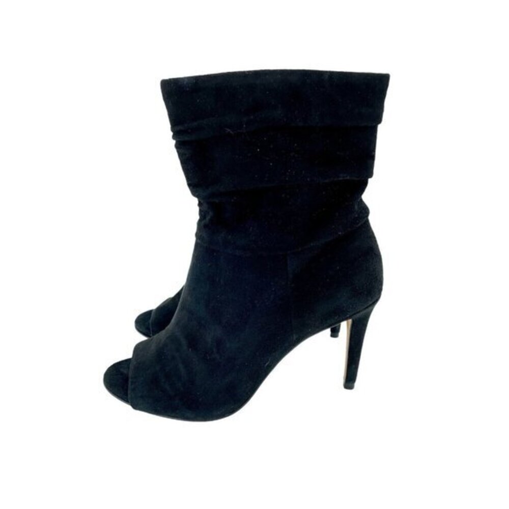 Vince Camuto Catillia Black Suede Leather Open Toe Short Boots Ruched Sz 7